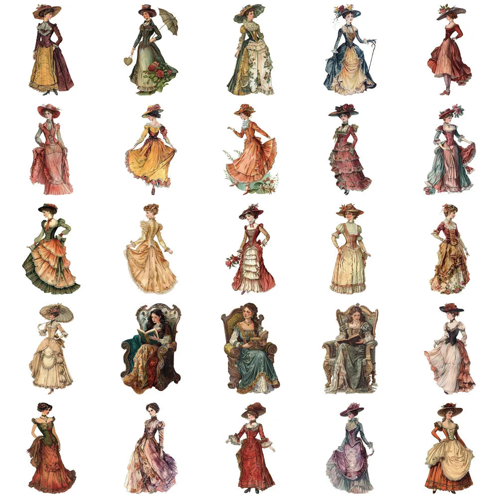 10/30/50pcs Transparent Victorian Era Sticker Pack Waterproof Transparent PET Bookkeeping Material Decorative Guitar Notebook