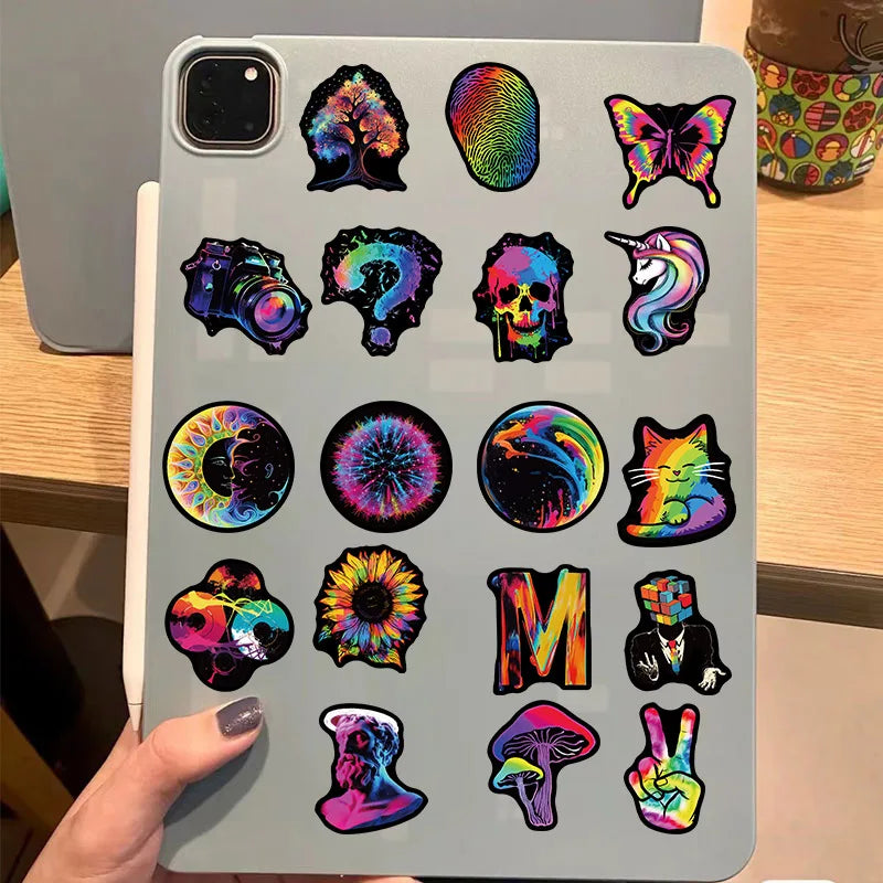 10/30/50PCS Black Edged Rainbow PVC Sticker Aesthetic Children's Decoration Scrapbooking Stationery School Supplies for Kids