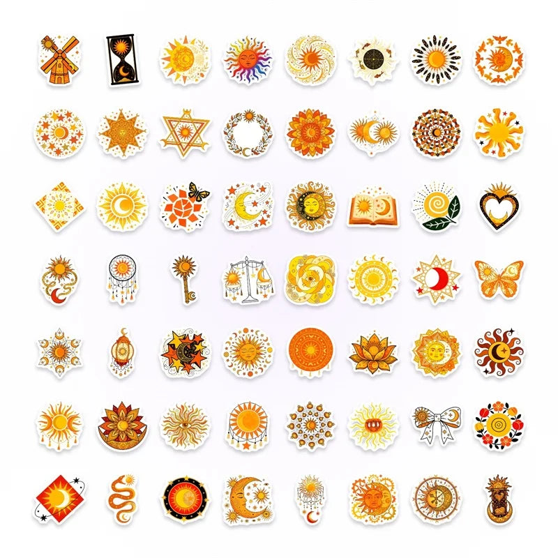 10/30/50PCS Yellow Datura Sun Sticky PVC Sticker Stationery DIY Laptop Luggage Skateboard Decoration Scrapbooking for Kids