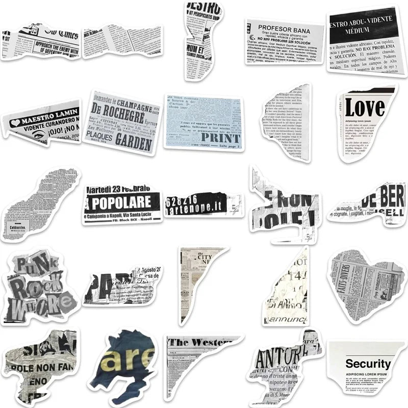 10/30/52PCS Vintage Newspaper PVC Sticker Aesthetic Children's Korean Stationery School Supplies DIY Decoration Scrapbooking