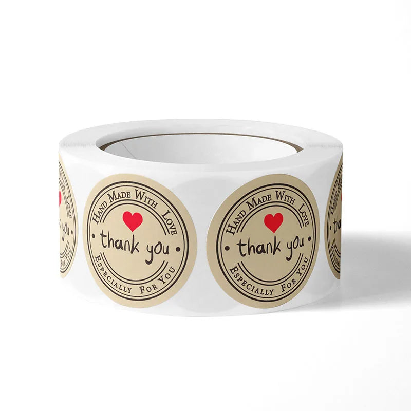 500Pcs Kraft Paper Handmade with Love Thank YOU Stickers DlY Decoration Label Perfect For Adorn Gifts and Baking Sealing