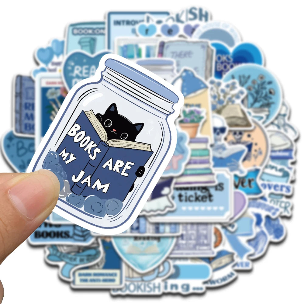 50PCS Blue Bookish Sticker Computer Graffiti DIY Case Desktop Phone Creative Art Picture Community DIY Decoration Stickers ﻿