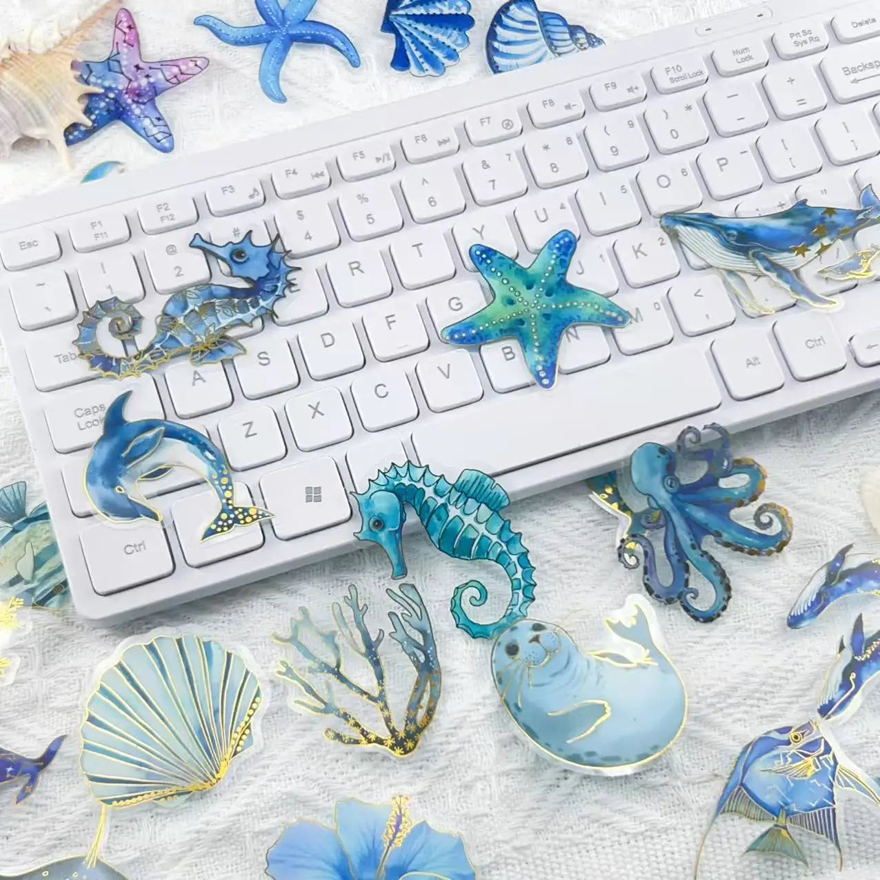 50/100 PCS Cute Cartoon Hot sStamping Underwater Biological Sticker Waterproof Transparent PET Decor Notebook Stationery Sticker