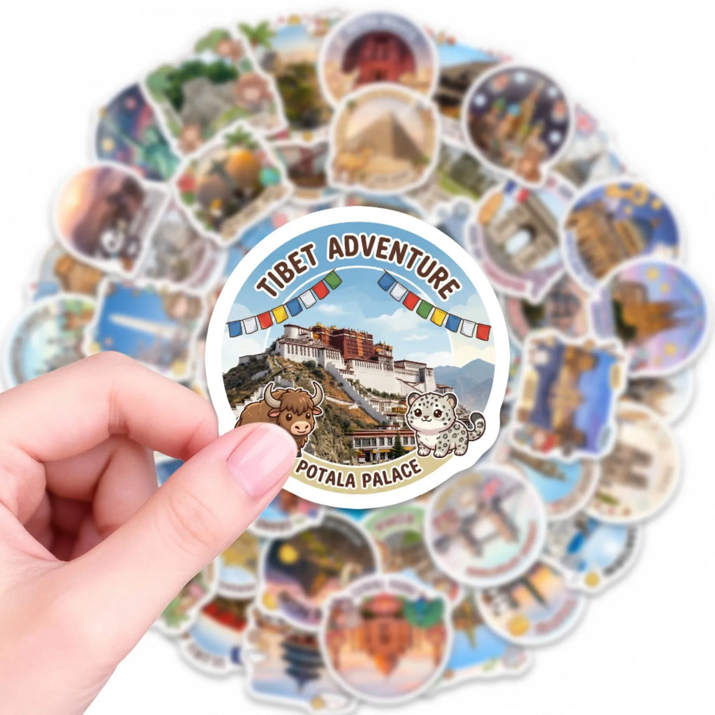 50/100 Pcs Cartoon World Landmark Architecture Travel Stickers DIY for Suitcase Diary Scrapbook File Holder Helmet Thick Decals
