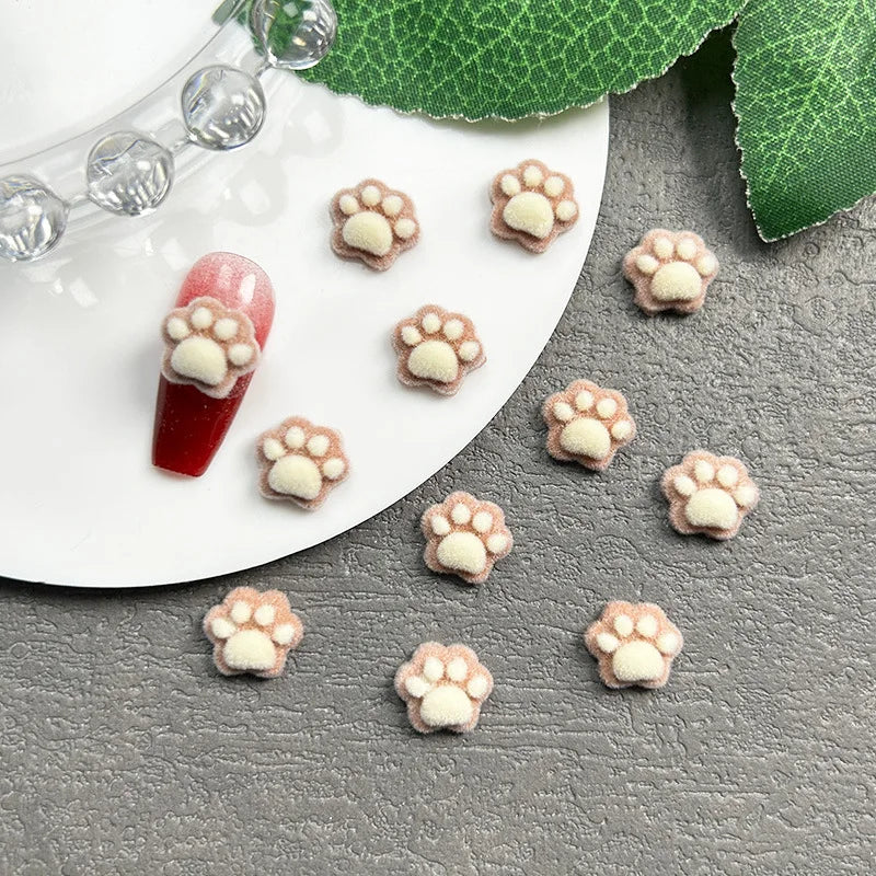 Winter Flocked Cat Paw Cartoon Nail Art Accessories Colorful 3D Bear Paw Resin Nail Charms DIY 10pcs Manicure Decorations Parts