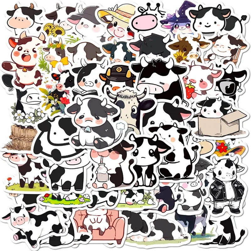 10/30/50PCS Cute Cow PVC Sticker Aesthetic DIY Children's Decoration Scrapbooking Korean Stationery School Supplies for Kids