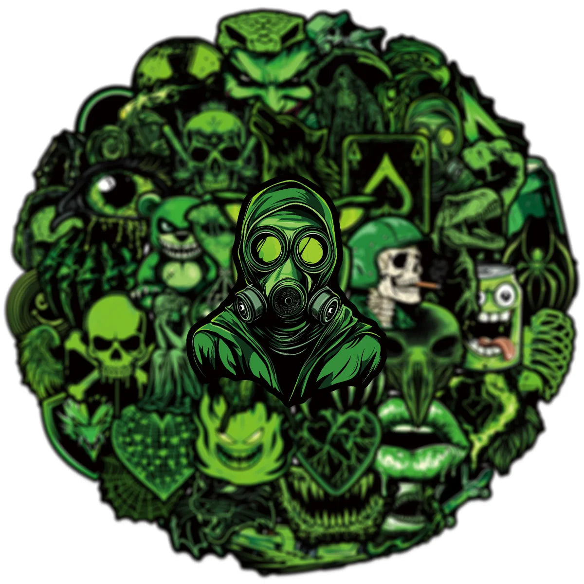 50/100Pcs Cool Green Personality Doodle Stickers, Kids Stationery Decals Notebook Helmet Skateboard Suitcase Waterproof Decals