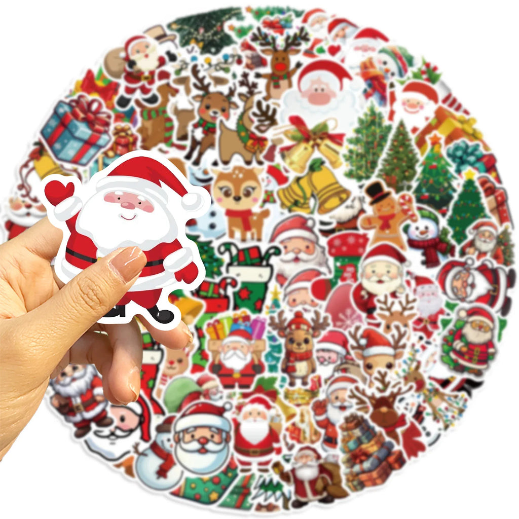 100PCS Santa Claus Graffiti Stickers Decorate Guitar Notebook Luggage DIY Waterproof Holiday Children Stationery Stickers