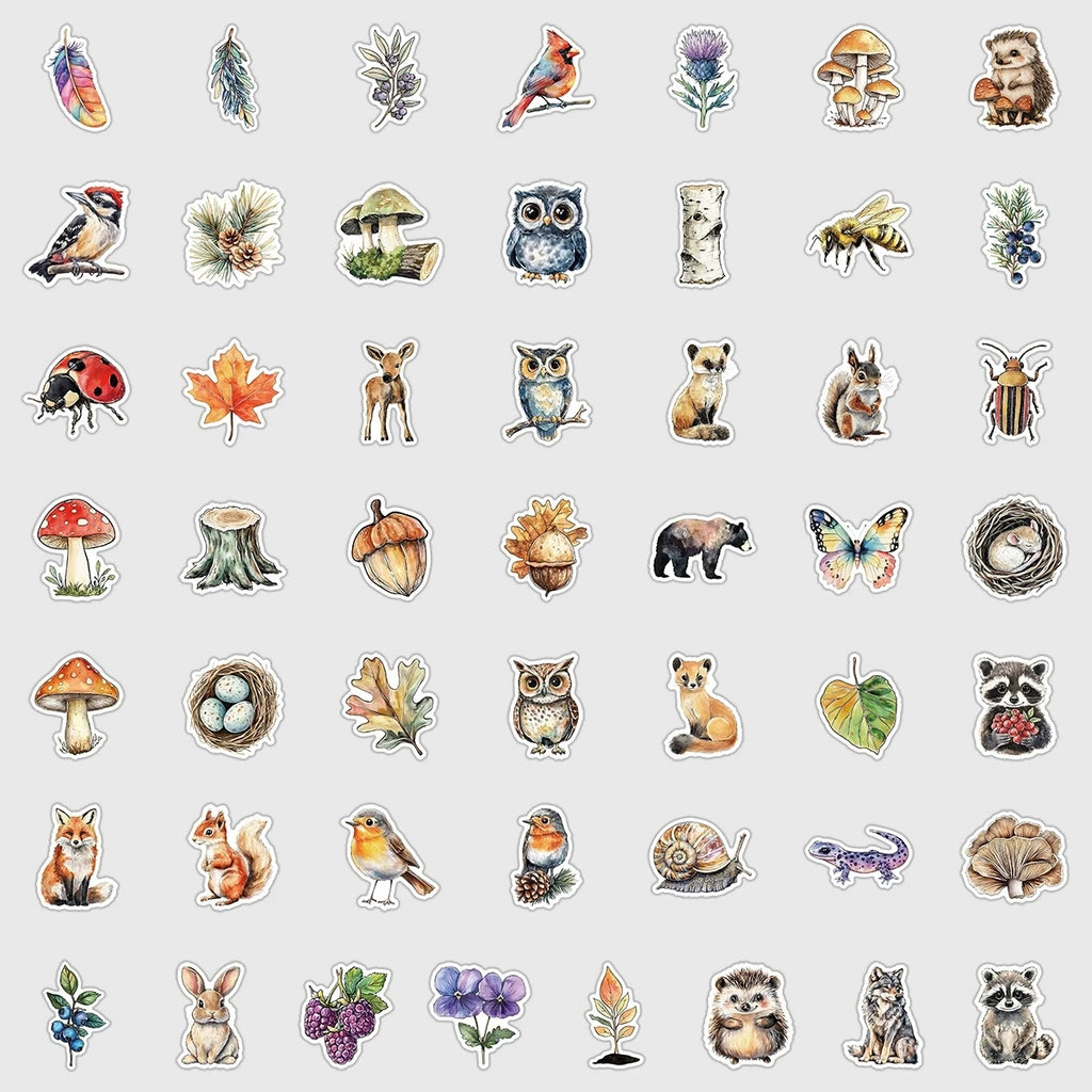 50/100PCS Cartoon Animal Graffiti Stickers Water Cup Phone Waterproof Stickers Cute Watercolor Animal Stickers