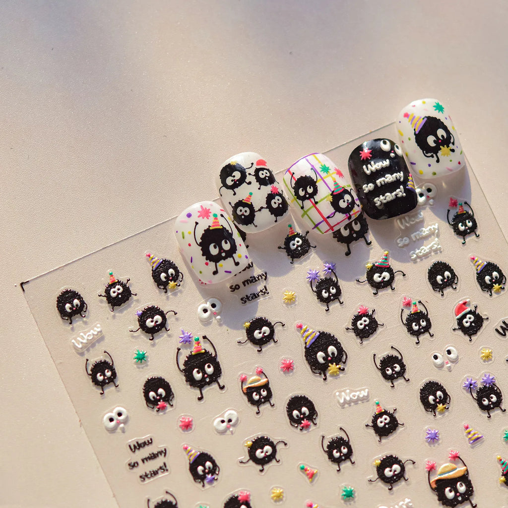 5D Embossed Nail Stickers Japanese-style cColorful Coal Ball Self Adhesive Nail Art Stickers DIY Kawaii Cartoon Manicure Decals