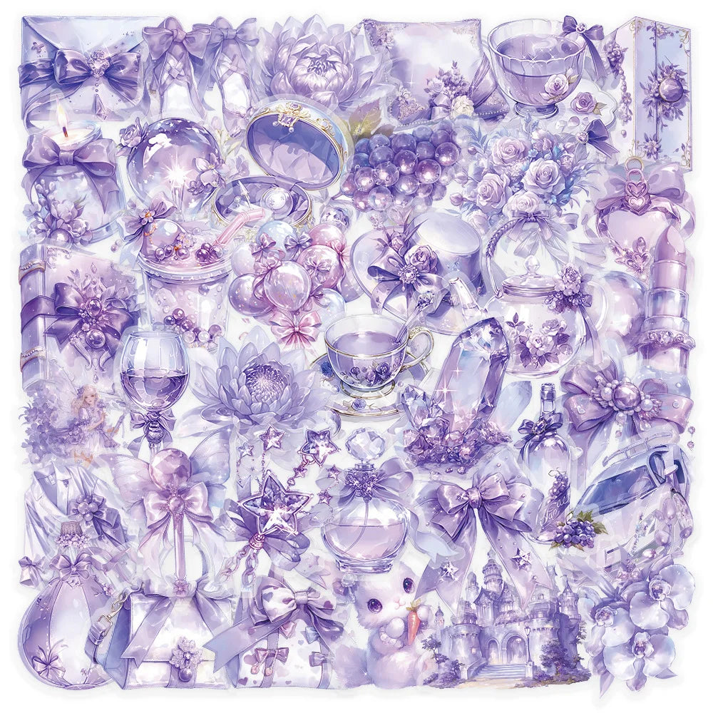 50Pcs Purple Dream PET Stickers Girl's Heart Decoration Notebook Water Bottles Desktop Stationery Notebook Stickers