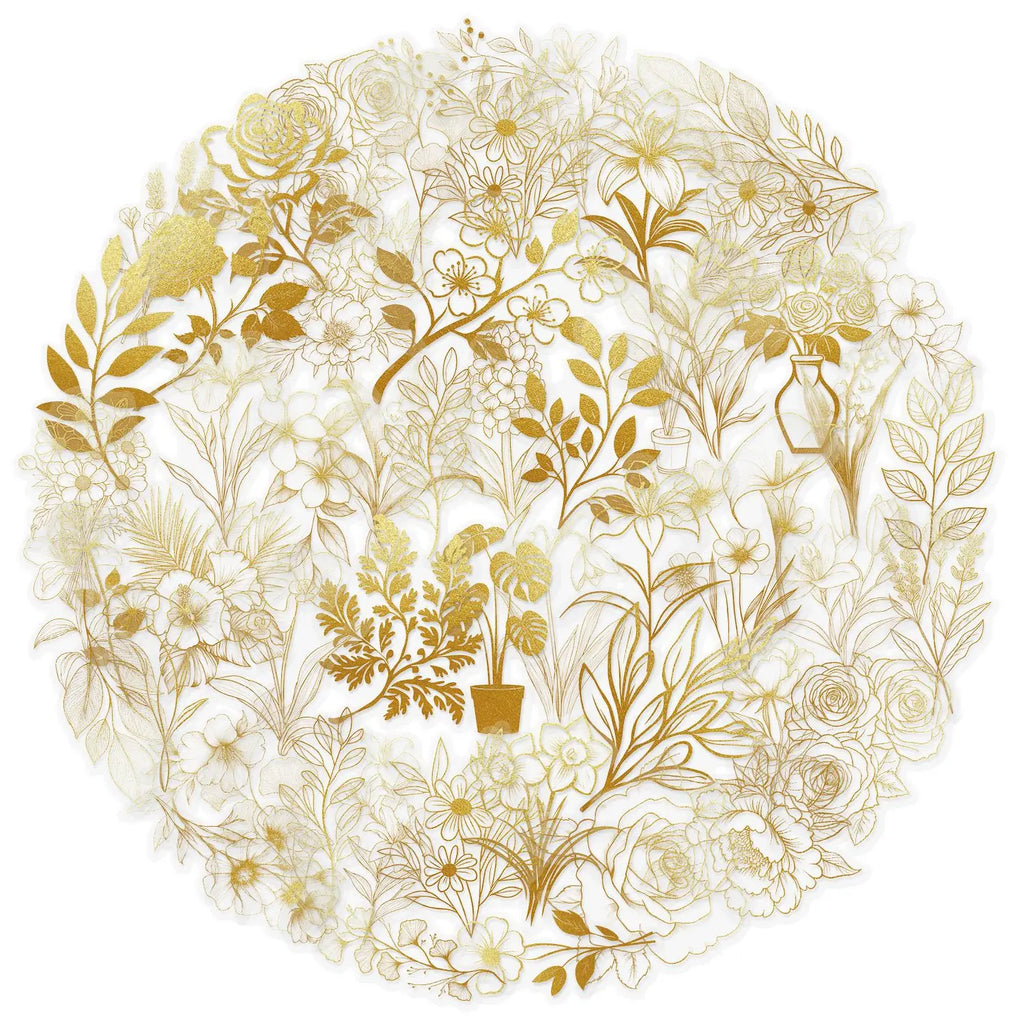 50 Pcs Cartoon Golden/Green Plant Stickers Pack, Waterproof Transparent PET Feather Scrapbook for Guitar Notebook Stationary