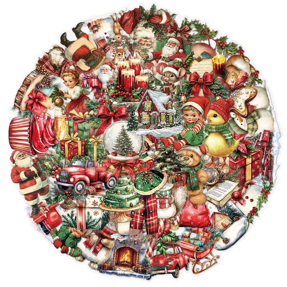 50PCS Retro Christmas Stickers PET Transparent Waterproof DIY Decorative Hand Account Phone Water Cup Tablet Stickers