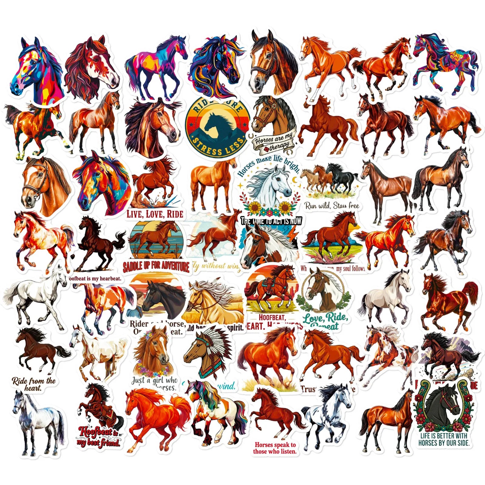 56PCS Colorful Horse Motivational Stickers Office Supplies Gift Box Helmet DIY Decoe Art Decals Sticker