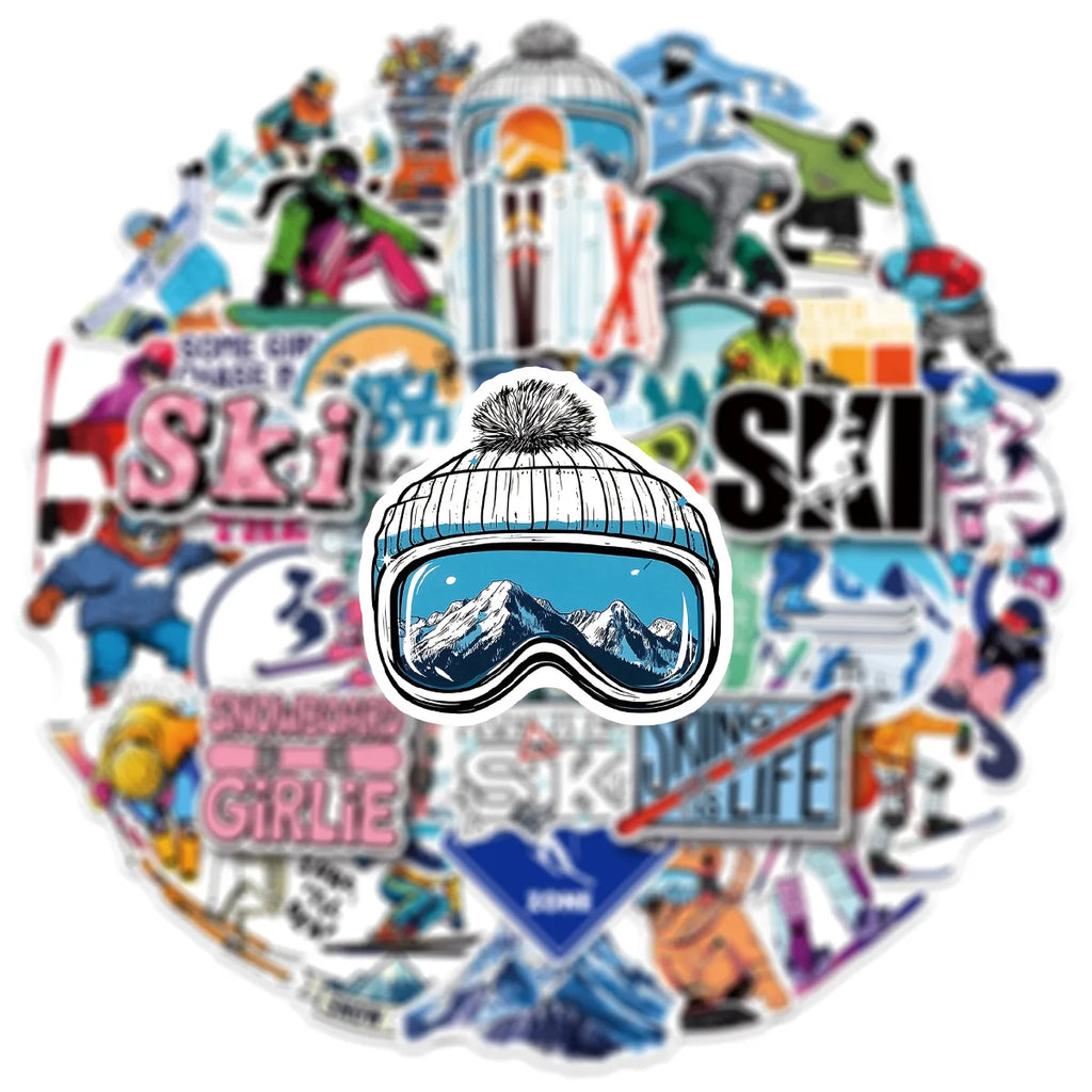 50/100PCS Cartoon Ski Graffiti Stickers  Sports Creative Luggage Stickers Waterproof Stationery Stickers