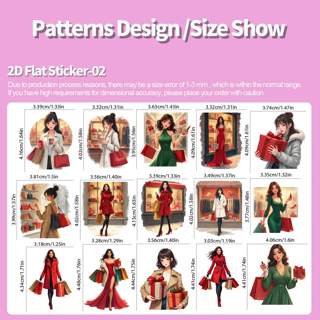 30Pcs/Set Irregular Christmas Shopping Time Lady Waterproof Stickers Reusable/No Residue DlY Craft Decoration Scrapbooking Label