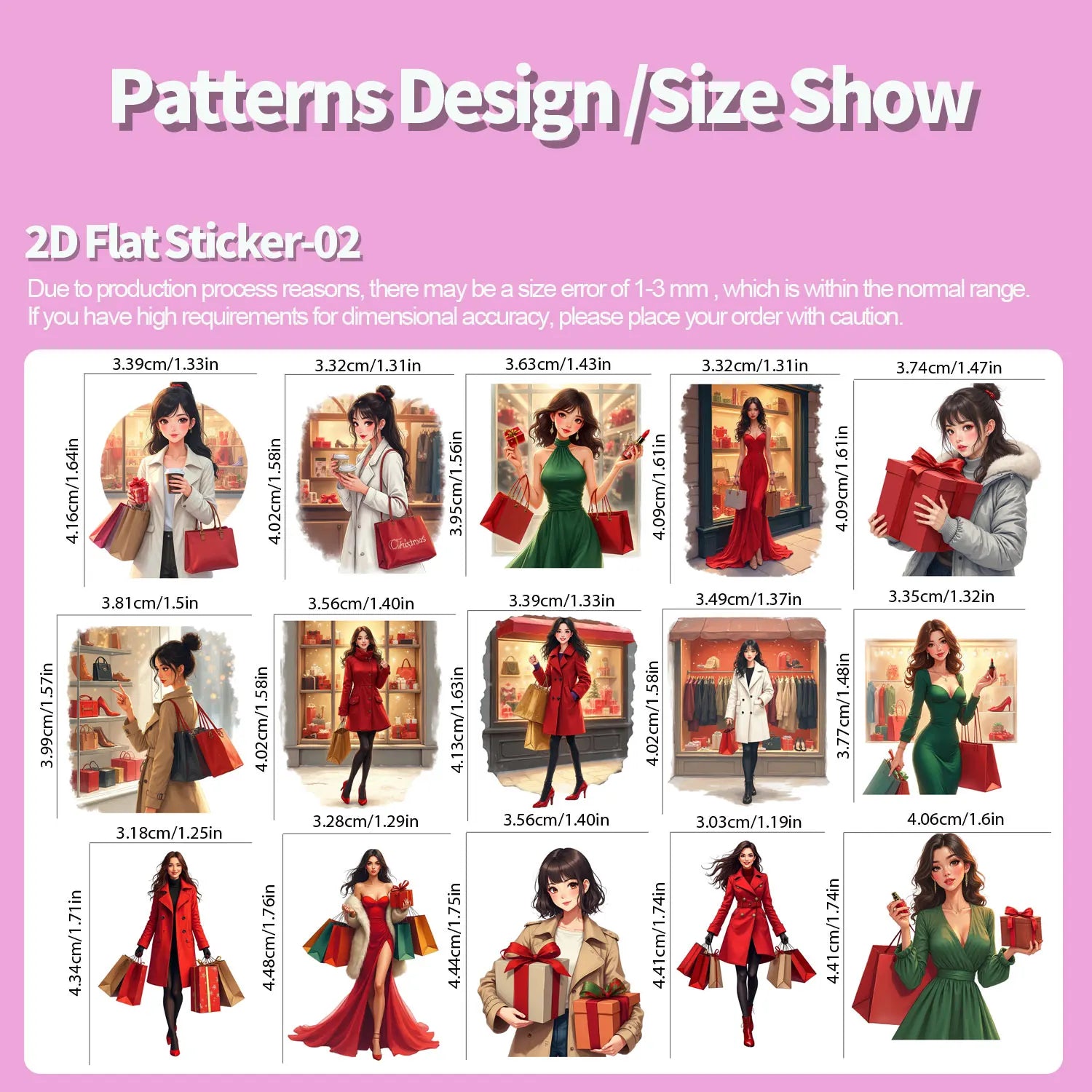 30Pcs/Set Irregular Christmas Shopping Time Lady Waterproof Stickers Reusable/No Residue DlY Craft Decoration Scrapbooking Label