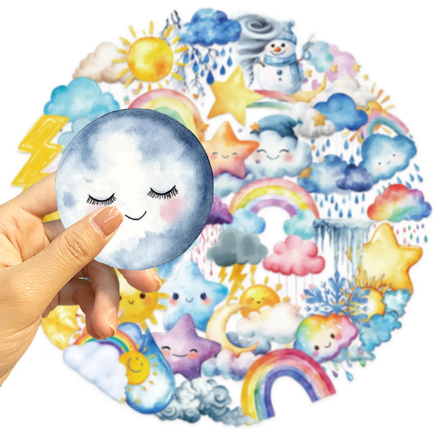 50/100PCS Cartoon Colorful Weather Sticker Pack Waterproof Transparent PET Decorative Guitar Notebook Stickers
