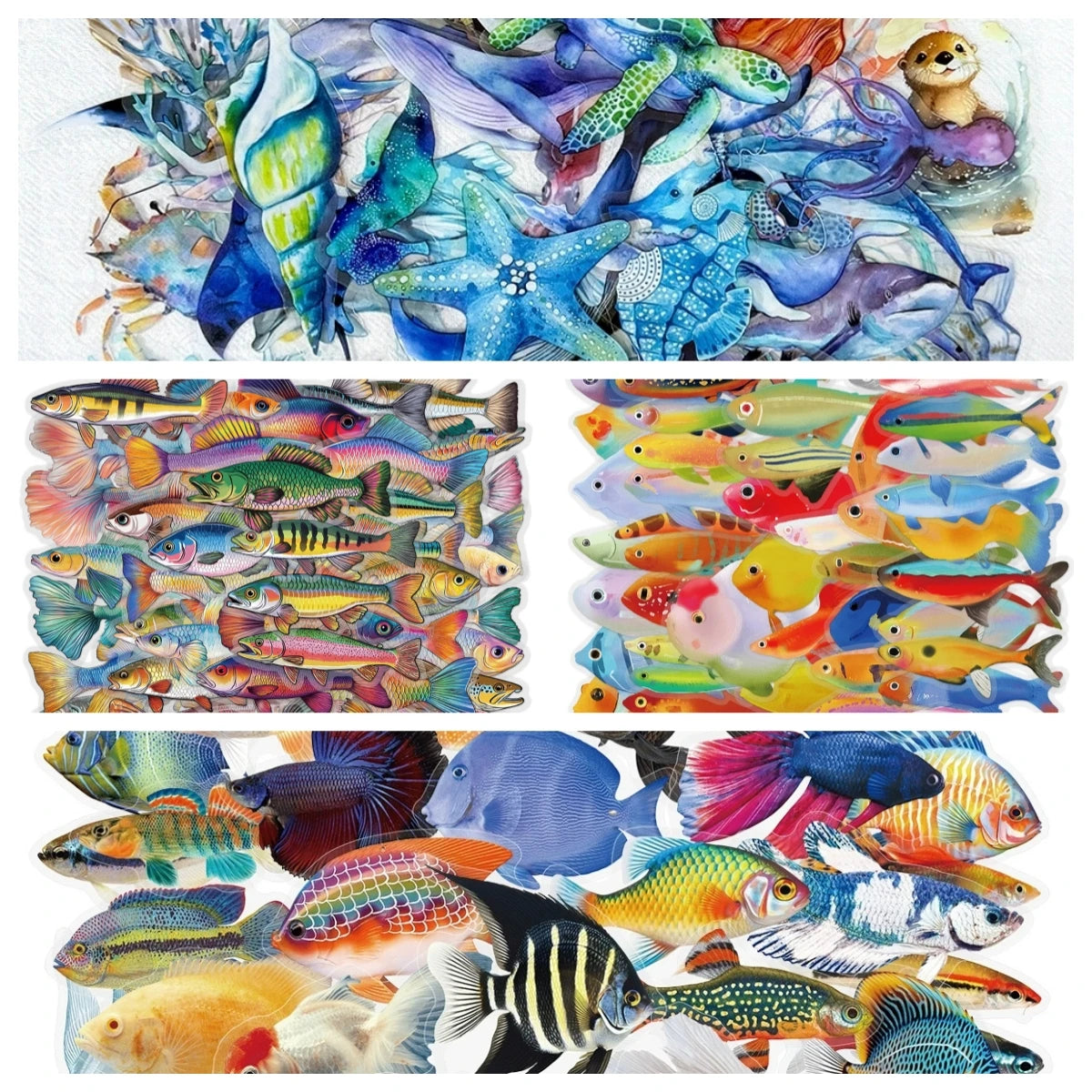 200PCS Transparent PET Cartoon Fish Waterproof Stickers For Children Water Bottles Stationery Decoration Marine Animals Reward