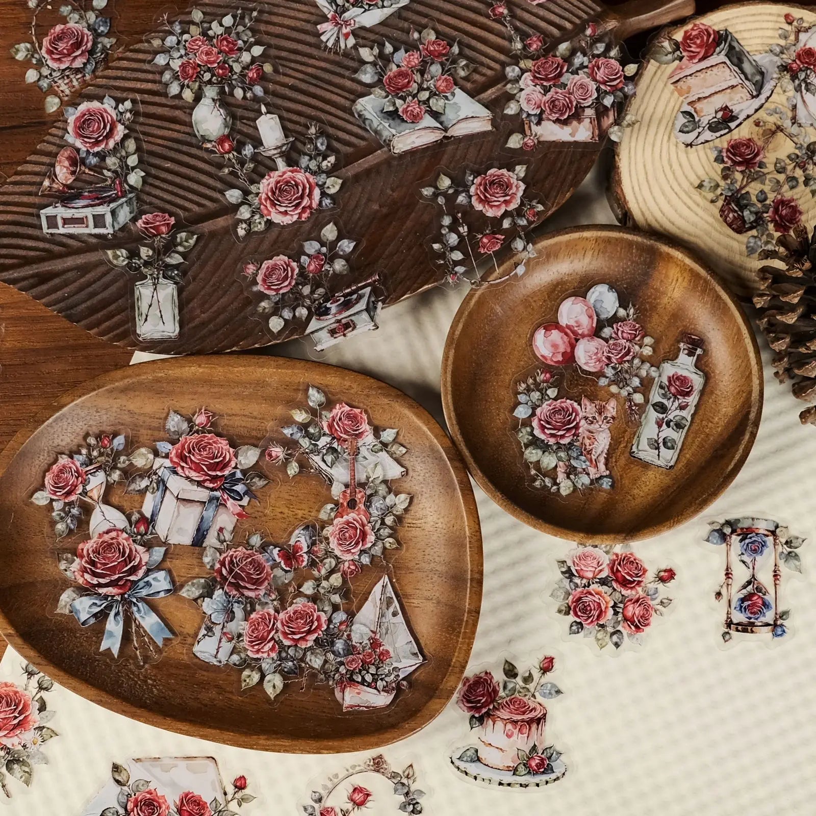 56PCS Rose Transparent PET Stickers High Beauty and Exquisite Rose DIY Laptop Stationary Stickers