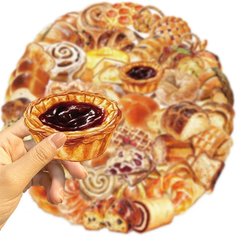 50PCS Kawaii Bread PET Sticky Sticker Aesthetic Korean Stationery DIY Decoration Scrapbooking School Supplies for Kids