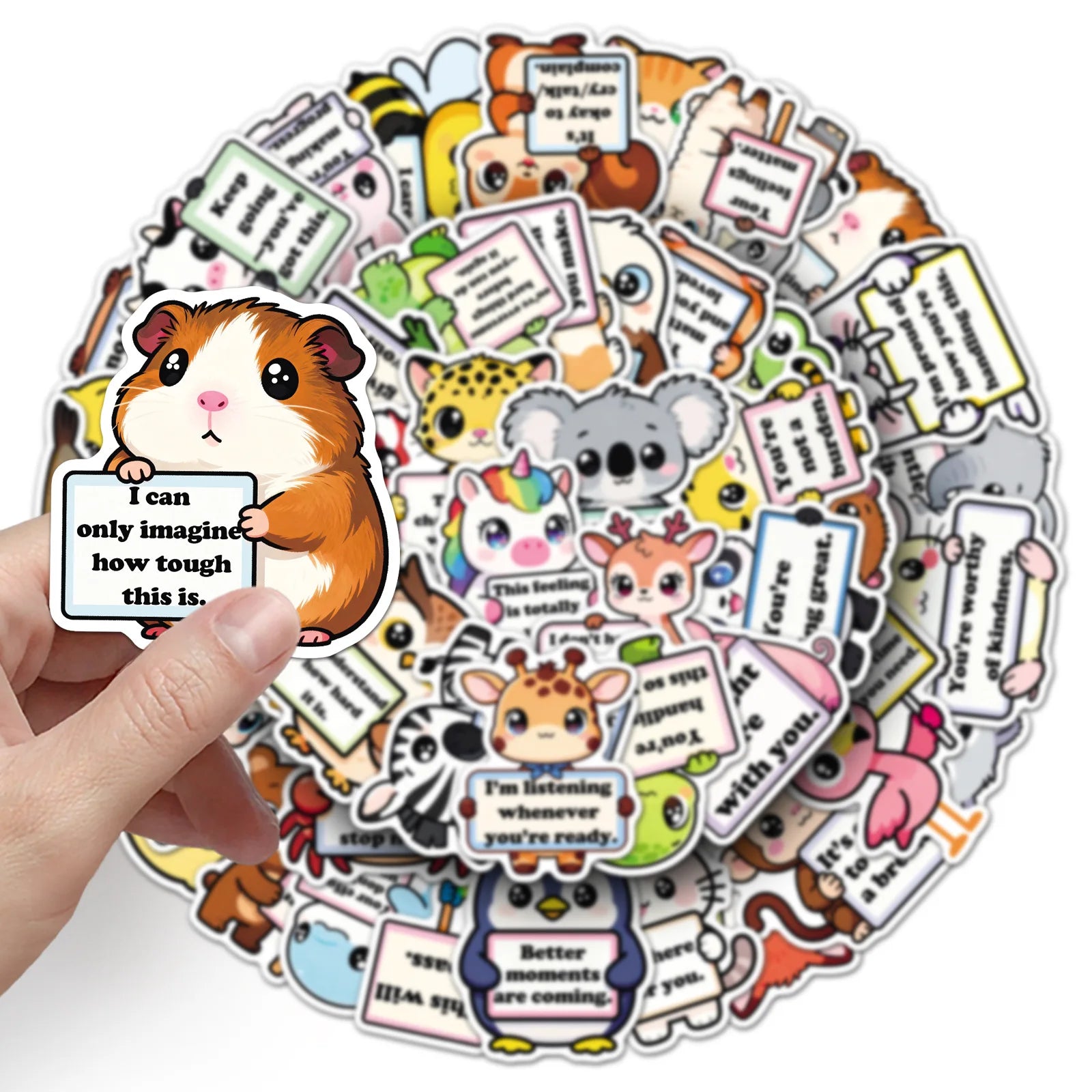50Pcs Inspirational Phrase Animal Stickers, Cute School Supplies Decals for Notebook Album Cup Phone Fridge DIY Decor