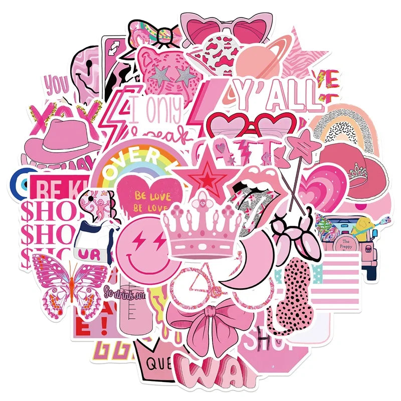 10/30/50PCS Cute Pink Thing PVC Sticky Sticker Aesthetic DIY Korean Stationery Decoration Scrapbooking School Supplies for Kids