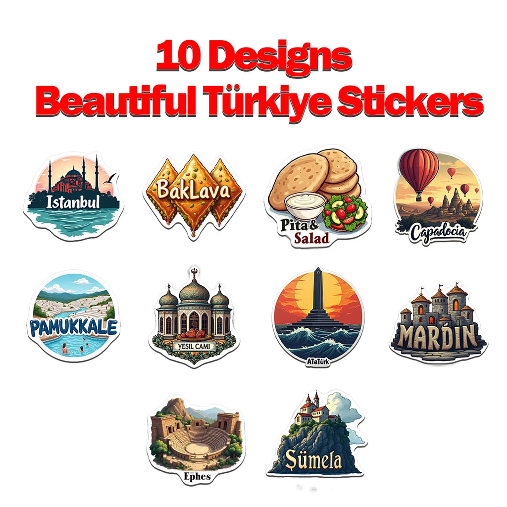 1Roll(500Pcs) Country where Europe meets Asia Turkey Cities Stickers 2.5cm/1.0'' 10 Designs Decals Diy Adorn Gifts Home Decor