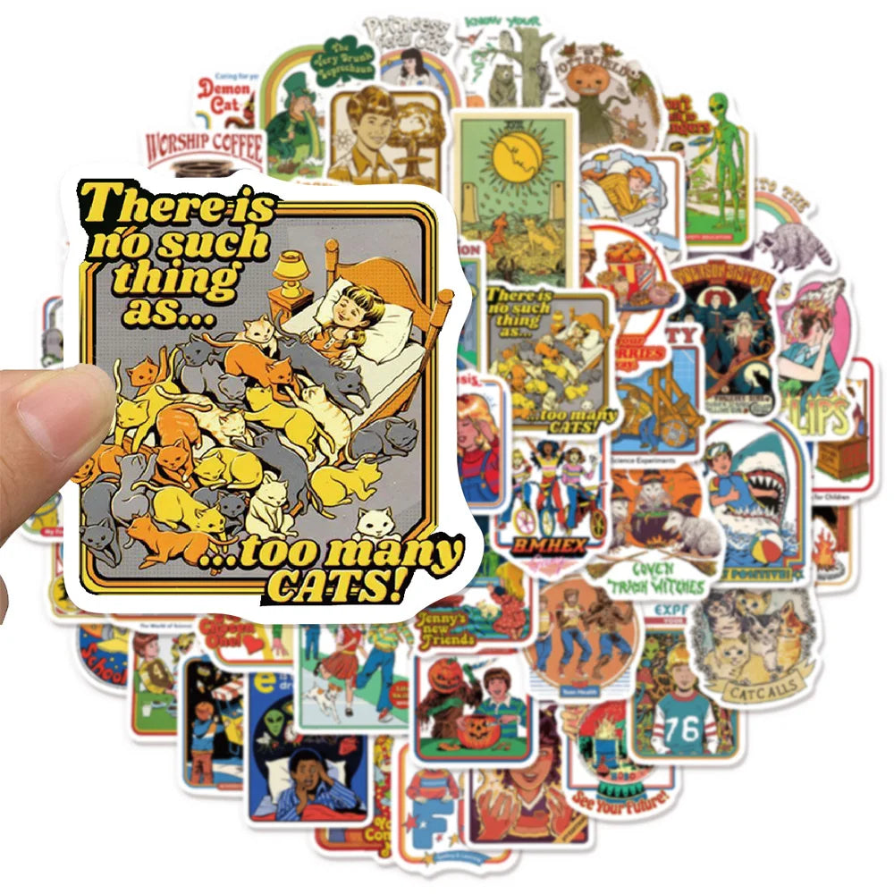 50PCS Creative Humorous Retro Cartoon Decorative Graffiti Stickers DIY Handmade Luggage Skateboard Water Cup Computer Stickers