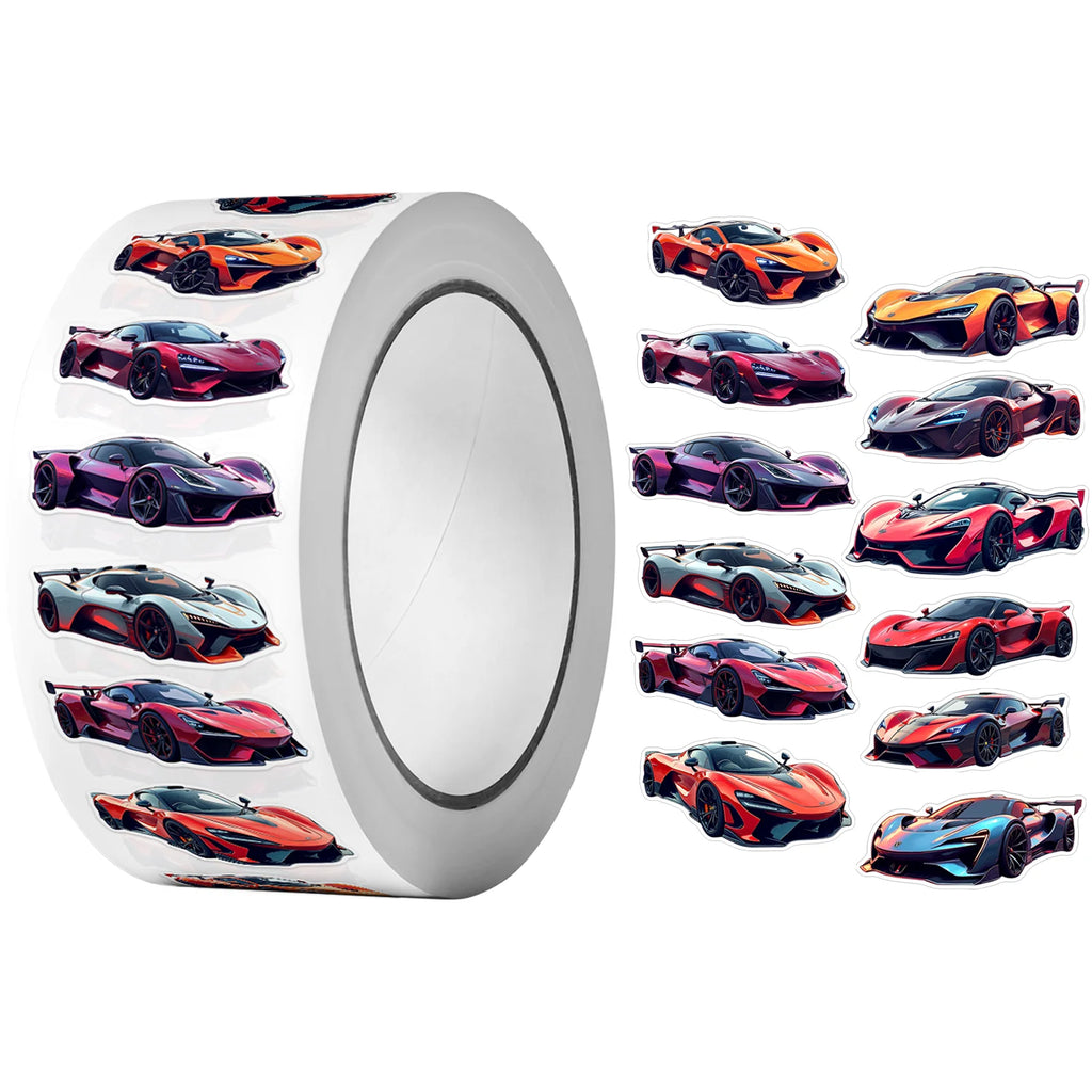 1Roll(500Pcs)12 Irregular Cartoon Supercars Stickers 2.5cm/1'' DlY Craft Decoration Festival Sealing Gifts Scrapbook Labels
