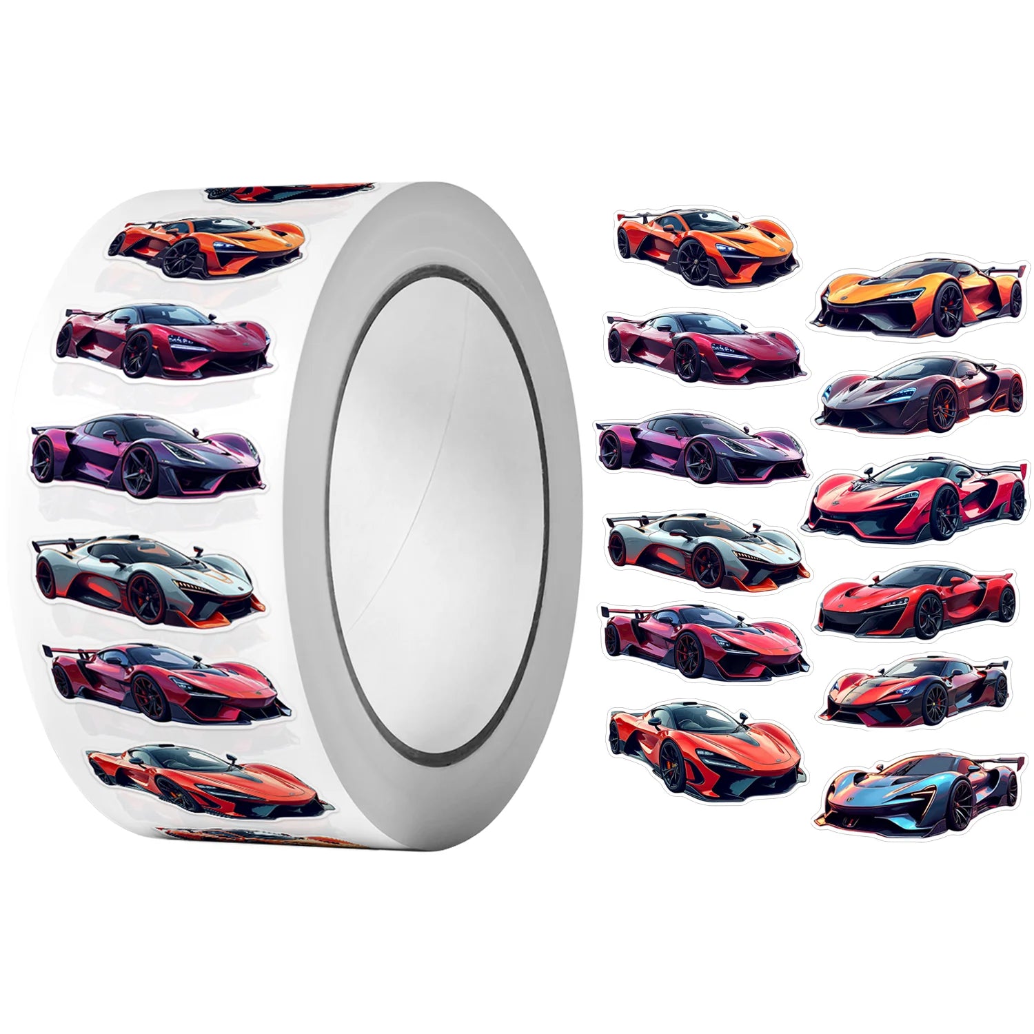 1Roll(500Pcs)12 Irregular Cartoon Supercars Stickers 2.5cm/1'' DlY Craft Decoration Festival Sealing Gifts Scrapbook Labels