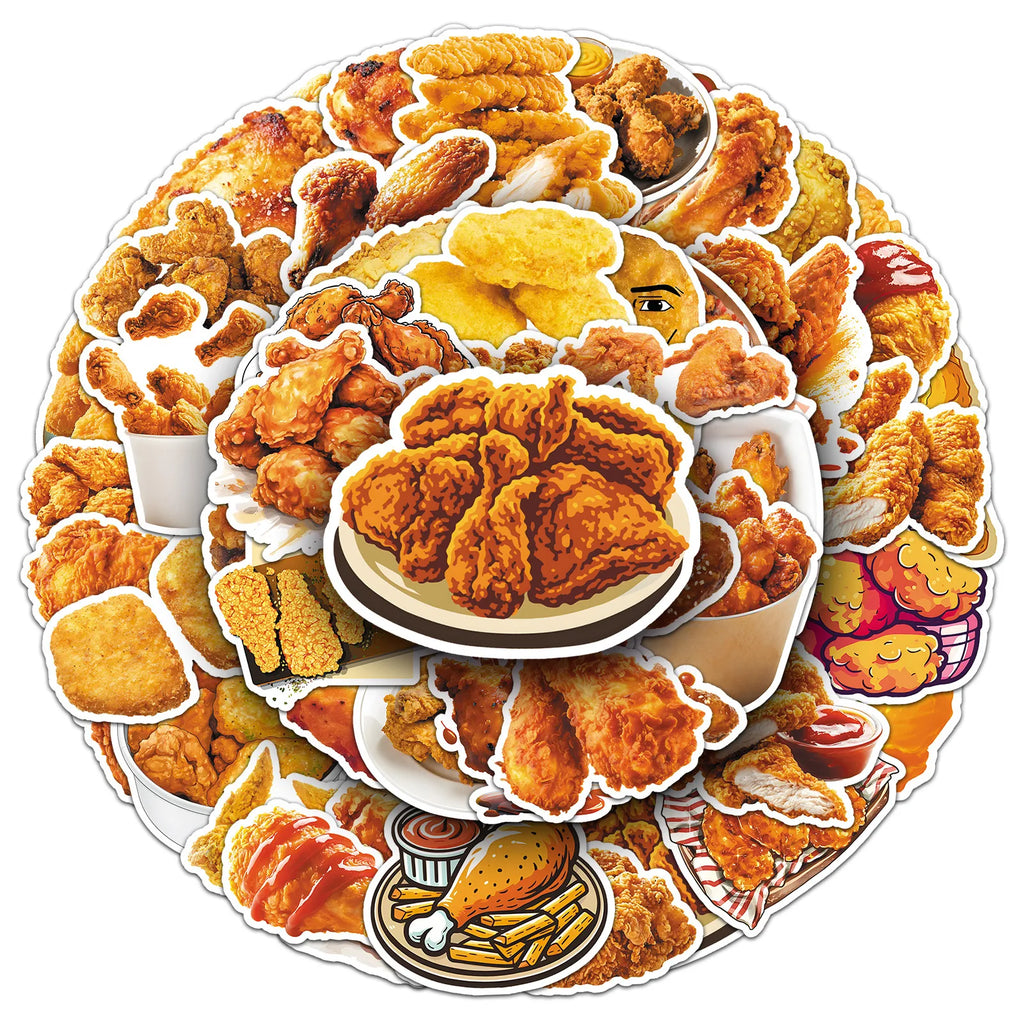 50-Pack Waterproof Fried Chicken Food Graffiti Stickers for Phone Tablet Helmet Guitar Skateboard Luggage Decoration
