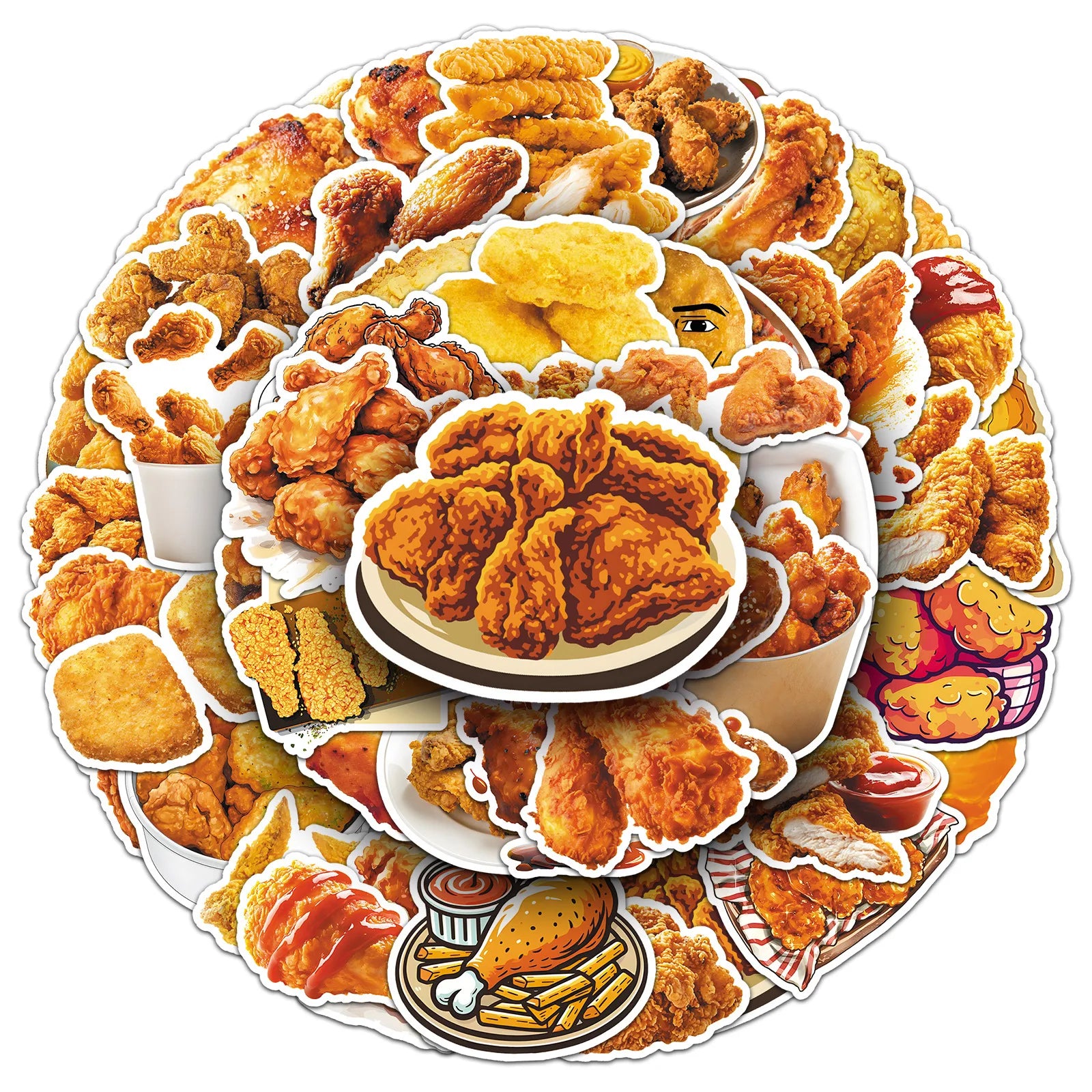 50-Pack Waterproof Fried Chicken Food Graffiti Stickers for Phone Tablet Helmet Guitar Skateboard Luggage Decoration