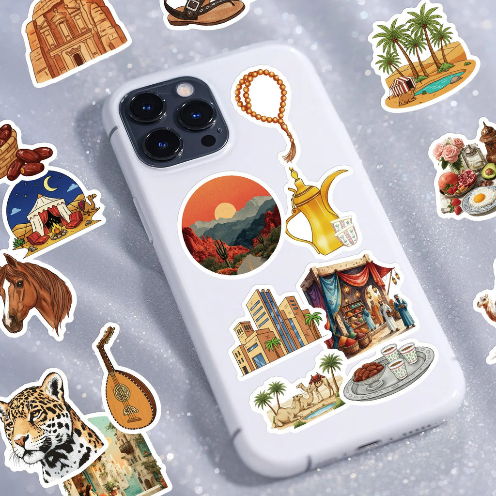 56PCS Arabic Desert Camel Building Elements Graffiti Stickers Student Stationery Notebook Phone Cartoon Decals Stickers