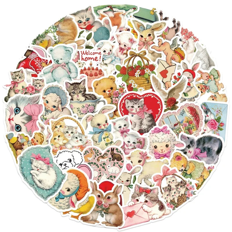 10/30/50PCS Cute Rabbit Cat Sticky PVC Sticker Aesthetic Children's Stationery DIY Decoration Scrapbooking School Supplies