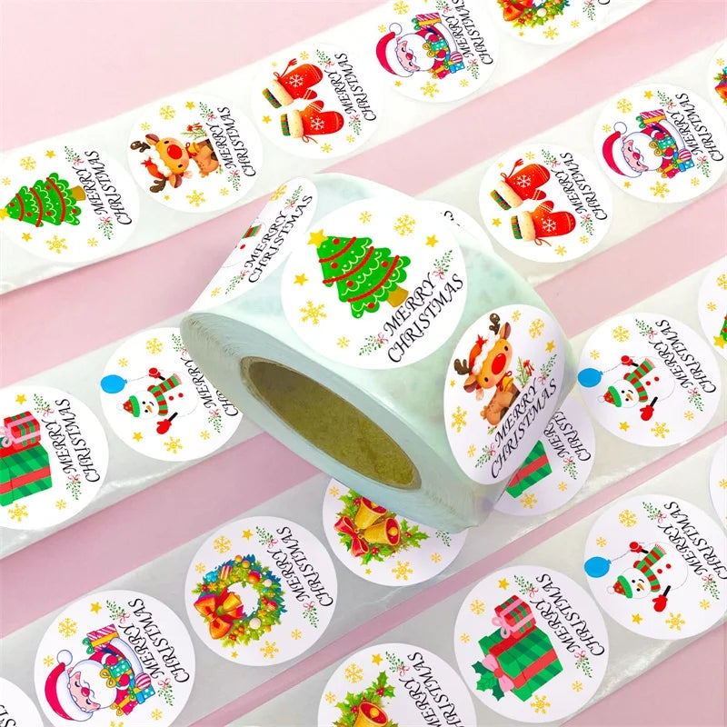 500PCS Kawaii Christmas Sticky Paper Sticker Labels Thank You Sticker Sealing DIY Decoration Scrapbooking Stationery Supplies