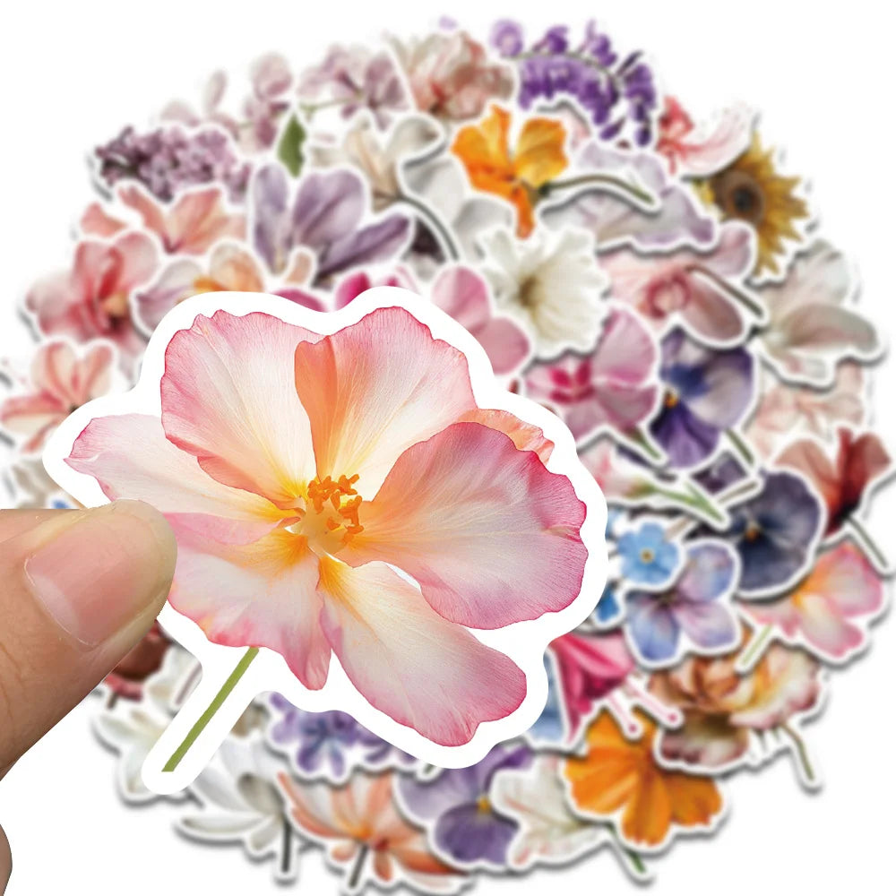 50PCS Flowers In Bloom Stickers Notebook Aesthetic Graffiti Waterproof Laptop Luggage Cafe Cartoon Scrapbooking Sticker Decals