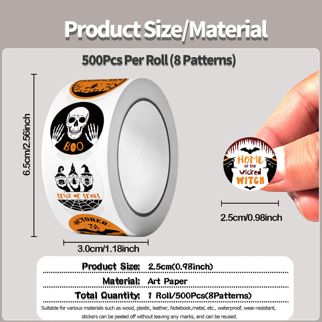 500Pcs Round Roll Cartoon Halloween Trick or Treat Pumpkin Stickers 2.5cm/1'' DlY Craft Decor Scrapbook Labels Gift Sealing