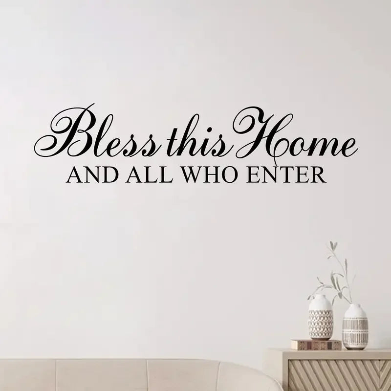 1pc "Bless This Home" Vinyl Wall Decal - Elegant Cursive Lettering, Easy-to-Apply & Remove, Matte Finish for Bedroom, Living Roo