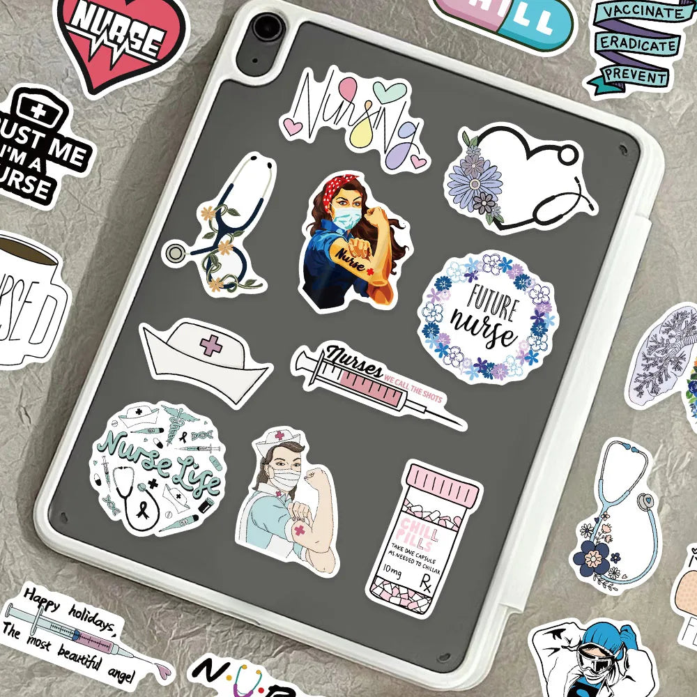 50PCS Nurse Main Topic Series Stickers DIY Luggage Manual Phone Case Notebook Envelope Label Stickers