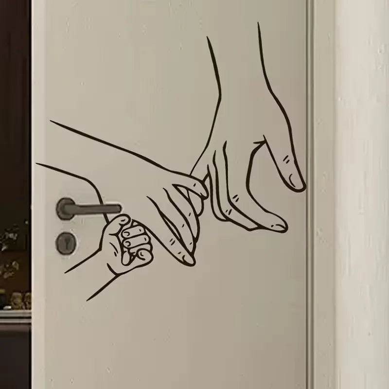 Family Handprint Wall Art - Black & White, Self-Adhesive PVC Decal for Living Room, Foyer, or Bedroom, Classic Cartoon Style, Re