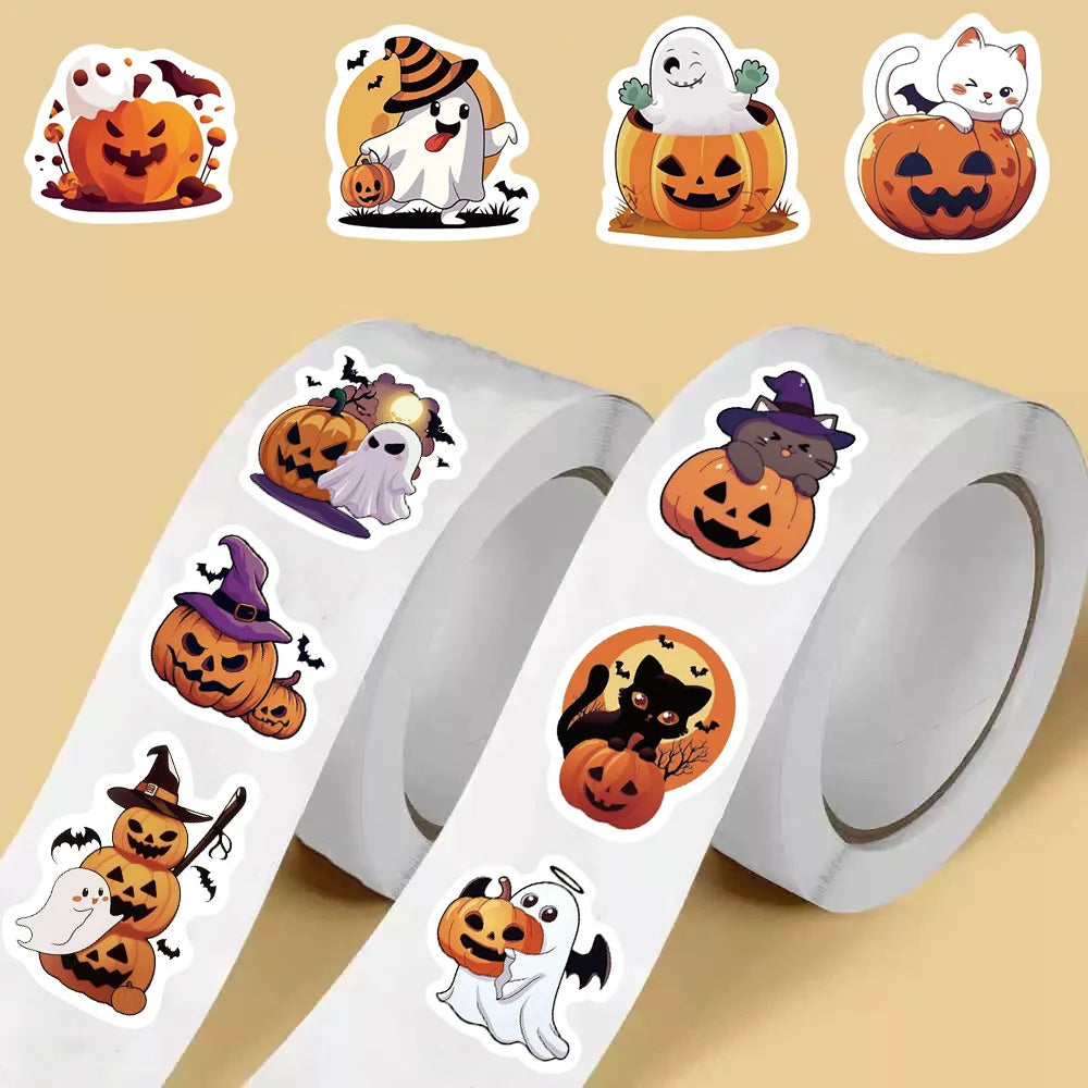500PCS Halloween Roll Stickers Laptop Luggage Mobile Personalized Colorful Skateboard Living Room Harajuku Decoration Sticker