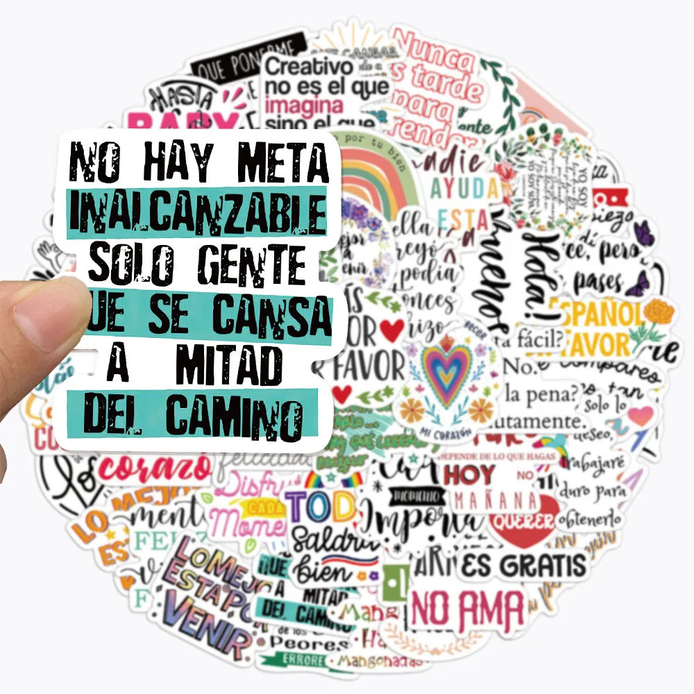 55PCS Inspirational Spanish Handmade DIY Phone Cases Laptops Water Bottles Refrigerators Desktop Labels Waterproof Stickers