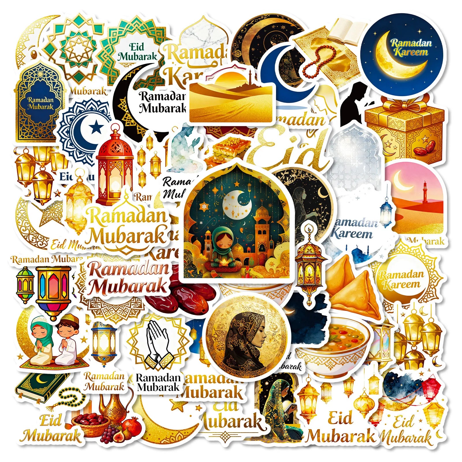 56/112 Pcs Festival Crescent Moon Lantern Element Stickers for Atmosphere Window Cabinet Fridge Furniture File Holder Decals