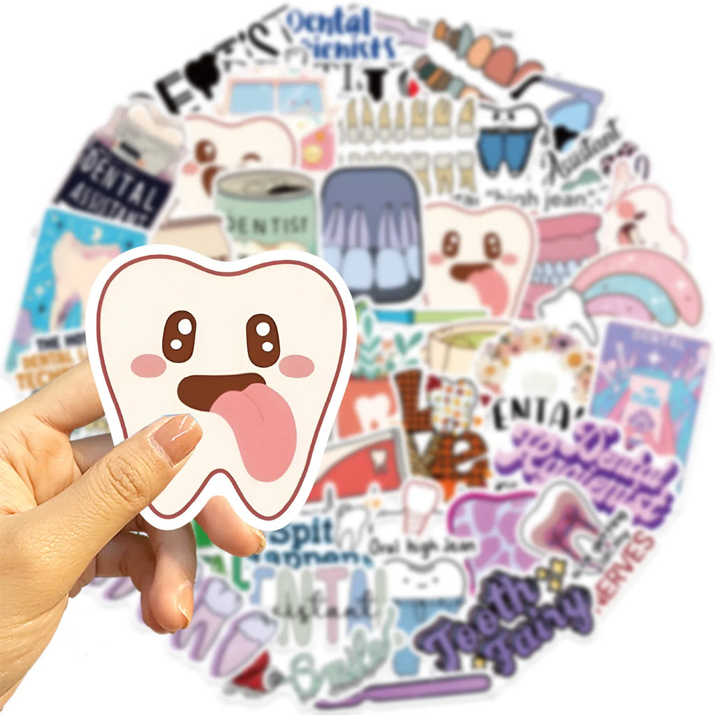 50PCS Cartoon Dental Graffiti Stickers Guitar Notebook Luggage DIY Waterproof Stationery Pen Holder Decorative Stickers