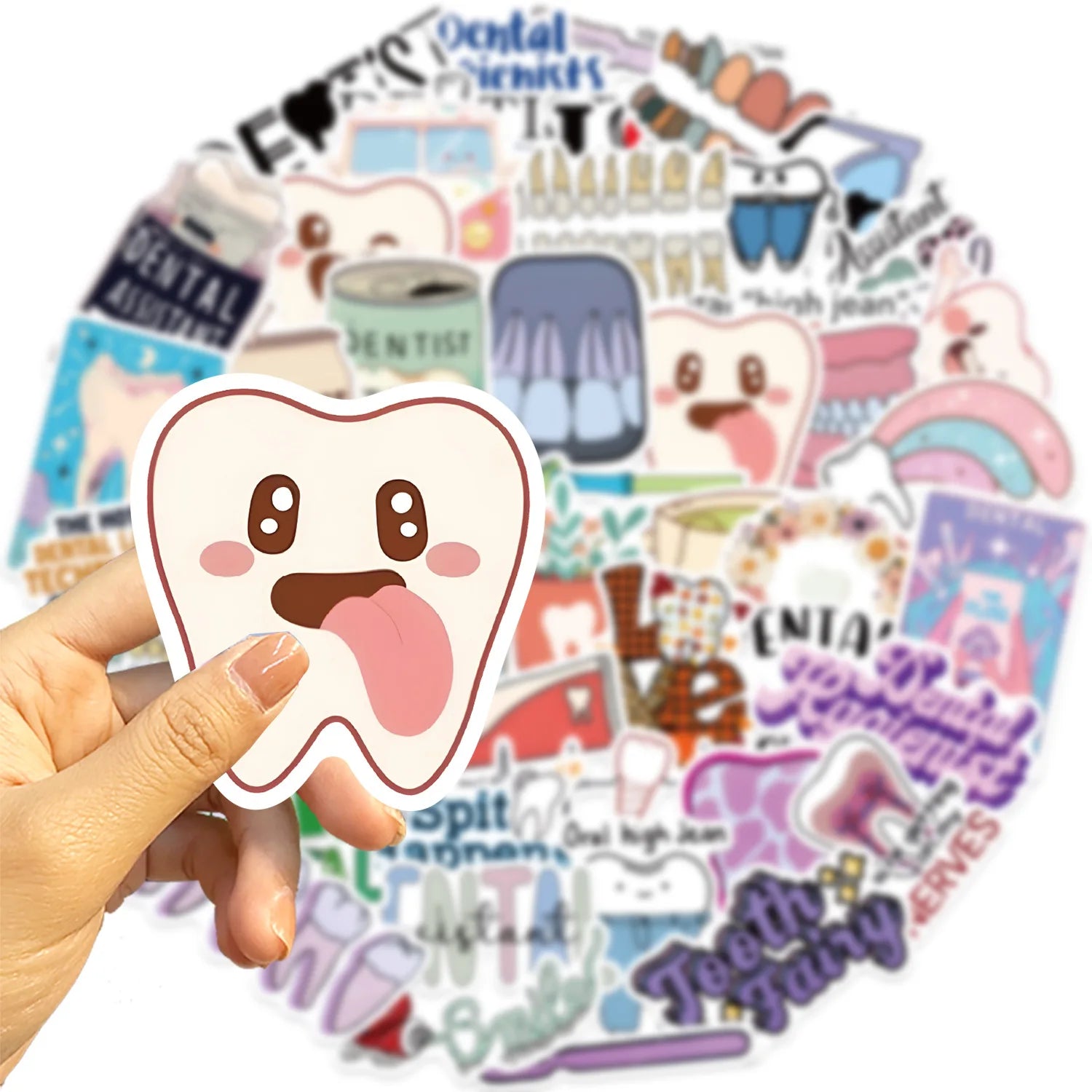 50PCS Cartoon Dental Graffiti Stickers Guitar Notebook Luggage DIY Waterproof Stationery Pen Holder Decorative Stickers