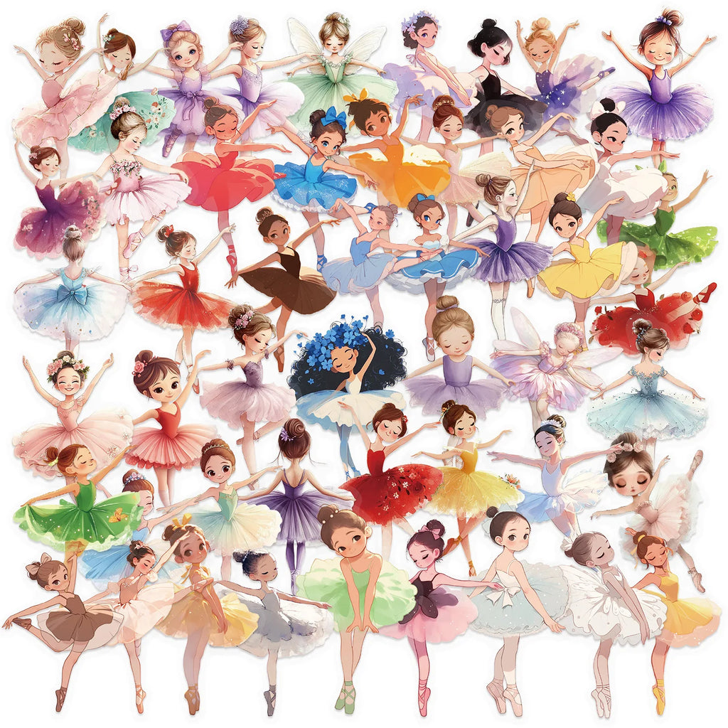 Variety Of 50PCS Transparent PET Cartoon Ballet Girl/Balloon Sticker Waterproof Decoration Guitar Notebook Stationary