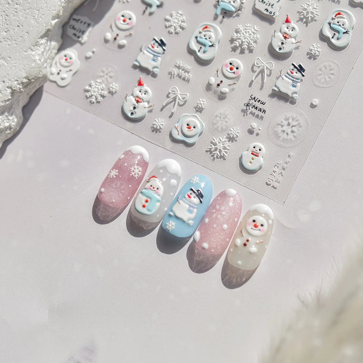 Cute Mini Snowman Nail Art Decorations Decals Stickers Merry Christmas Snowflake Bows Pattern Nails 3D Decorations Stickers DIY