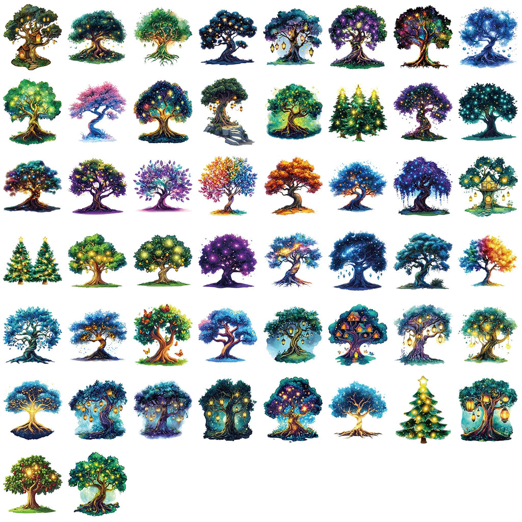50PCS Cartoon Magic Tree Sticker Pack Waterproof Transparent PET Hand Account Decorative Guitar Notebook Stickers