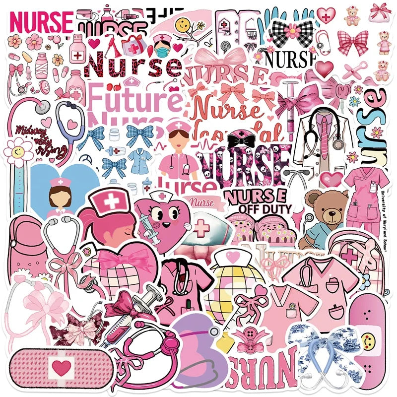 10/30/50PCS Cute Bow Tie Nurse Sticky PVC Sticker Aesthetic Stationery DIY Decoration Scrapbooking School Supplies for Kids